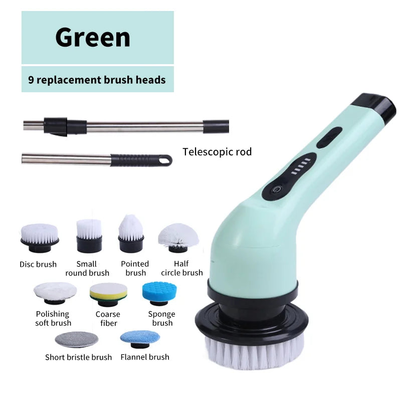 9-in-1 Electric Spin Scrubber – Multi-Functional Cleaning Brush for Kitchen, Bathroom & Home