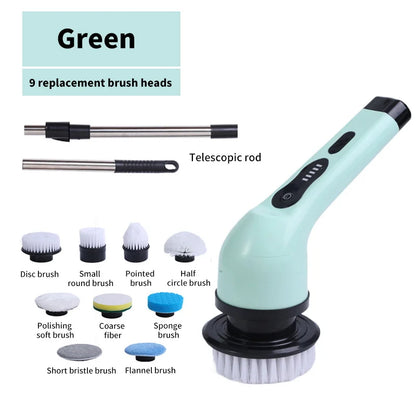 9-in-1 Electric Spin Scrubber – Multi-Functional Cleaning Brush for Kitchen, Bathroom & Home